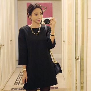 3/4-sleeve Pleated-trim Mini Sheath Dress