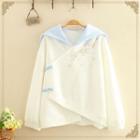 Fleece-lined Embroidered Color-block Hoodie White - One Size
