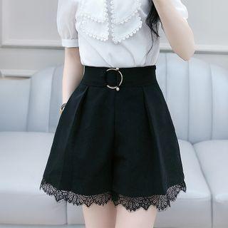 High-waist Lace Trim Wide-leg Shorts