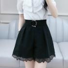 High-waist Lace Trim Wide-leg Shorts