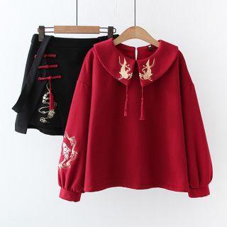 Embroidered Sweatshirt / A-line Skirt / Set