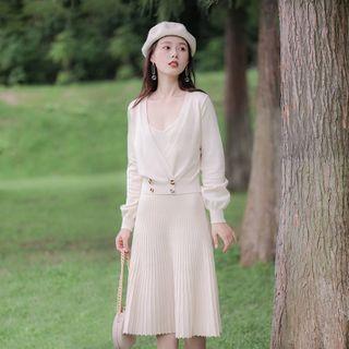 Set: Double Breasted Cardigan + Spaghetti Strap Dress