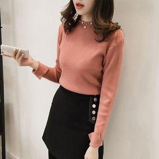 Rhinestone Long Sleeve Knit Top