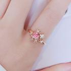 Rhinestone Ring Ly2690 - Gold & Pink - One Size
