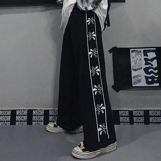 High-waist Flower Printed Wide-leg Pants