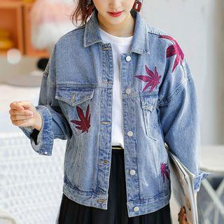 Leaf Embroidered Denim Jacket