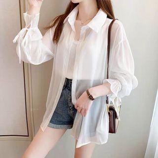Frill Trim Chiffon Shirt Jacket