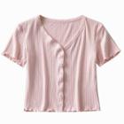 Buttoned Short-sleeve Ribbed T-shirt