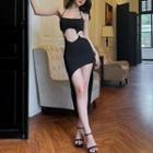 Spaghetti-strap Halter Neck Cut-out Sheath Dress