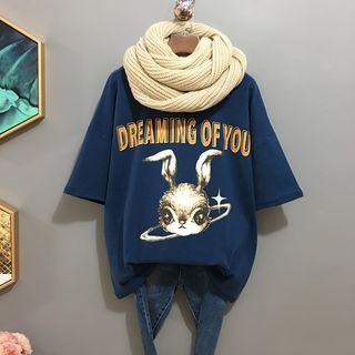 Short-sleeve Lettering Rabbit Round Neck T-shirt