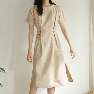 Short-sleeve Zip-back A-line Midi Dress