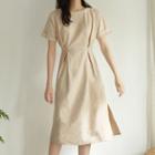 Short-sleeve Zip-back A-line Midi Dress