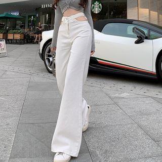 Cut-out High-waist Boot-cut Jeans