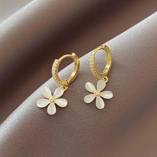 Flower Faux Cat Eye Stone Alloy Dangle Earring 1 Pair - Earring - Gold - One Size