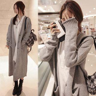 Pocketed Long Cardigan Light Gray - One Size