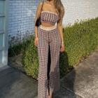 Set: Plaid Tube Top + Plaid High-waist Pants