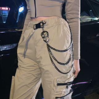 Skull 3 Layered Metal Pants Chain Gunmetal - One Size