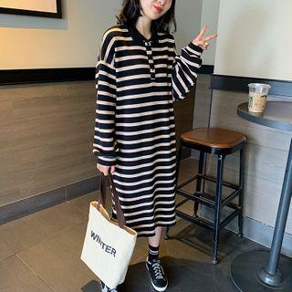 Striped Midi A-line Polo Dress