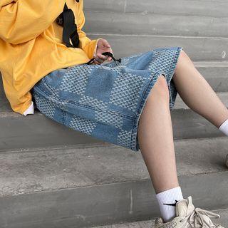 Argyle Panel Denim Shorts
