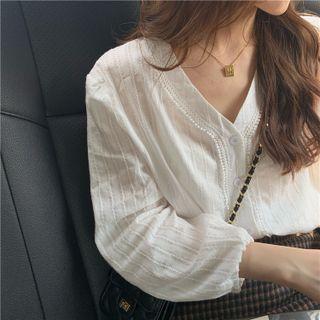 V-neck Button-up Blouse White - One Size