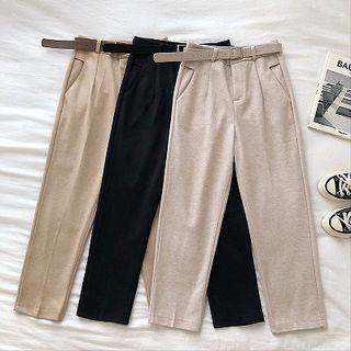 Plain Acrylic High-waist Harem Pants With Belt