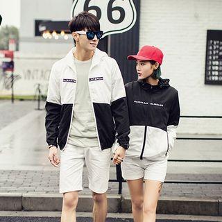 Two-tone Matching Couple Hooded Windbreaker