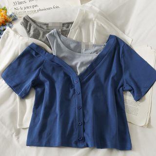 Colorblock Mock Two-piece Crop T-shirt