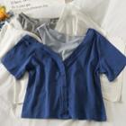 Colorblock Mock Two-piece Crop T-shirt