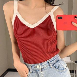 V-neck Contrast Color Knit Camisole