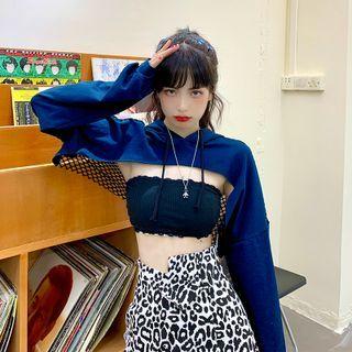 Long-sleeve Perforated Panel Crop Top