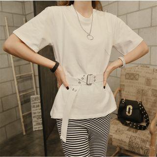 Set: Short-sleeve Blouse + Boot-cut Pants