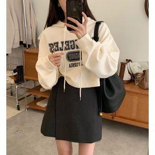 Lettering Print Hoodie / Mini A-line Skirt