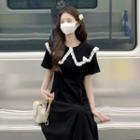 Short-sleeve Ruffle Tim Collar Midi A-line Dress