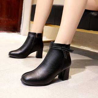 Square-toe Block Heel Knot-detail Ankle Boots