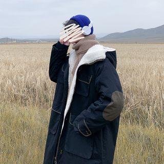 Fleece-lined Hooded Zip-up Long Coat