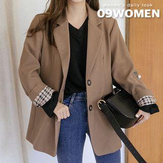 Single-breasted Plaid-lined Jacket With Sash