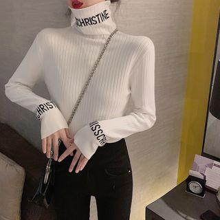 Lettering Turtleneck Long-sleeve Knit Top
