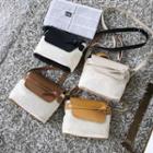 Faux Leather Cover Crossbody Straw Bag
