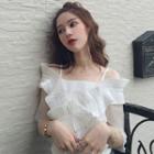 Short-sleeve Frill-trim Cold Shoulder Top