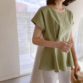 Cap-sleeve Shirred Linen Top With Belt