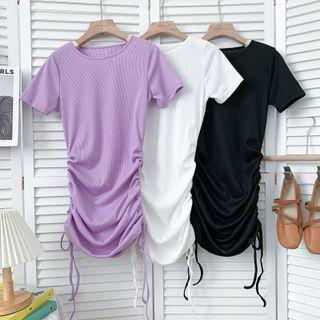 Slim-fit Drawstring-side Mini Dress In 7 Colors