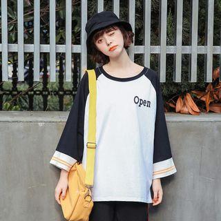 Raglan Long-sleeve Two-tone Lettering T-shirt