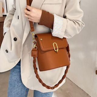 Faux Leather Twisted Strap Bucket Bag