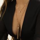 Rhinestone Fringed Layered Necklace 4898 - Gold - One Size