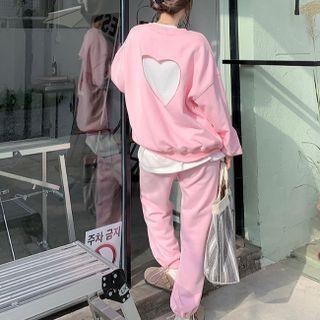 Long-sleeve Striped T-shirt / Open Back Sweatshirt / Drawstring Cropped Harem Pants