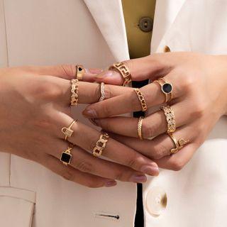 Set Of 12: Alloy Ring Set Of 12 - Gold - One Size