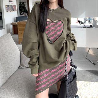 Heart Cutout Sweatshirt / Spaghetti Strap Lettering Dress