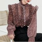 Long-sleeve Dotted Ruffled Chiffon Blouse / Dress Pants