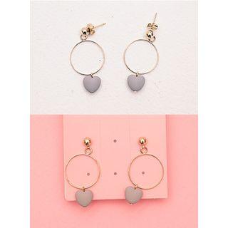 Metallic-ring Heart Drop Earrings