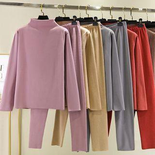 Set: Long-sleeve Mock-neck Top + Skinny Pants
